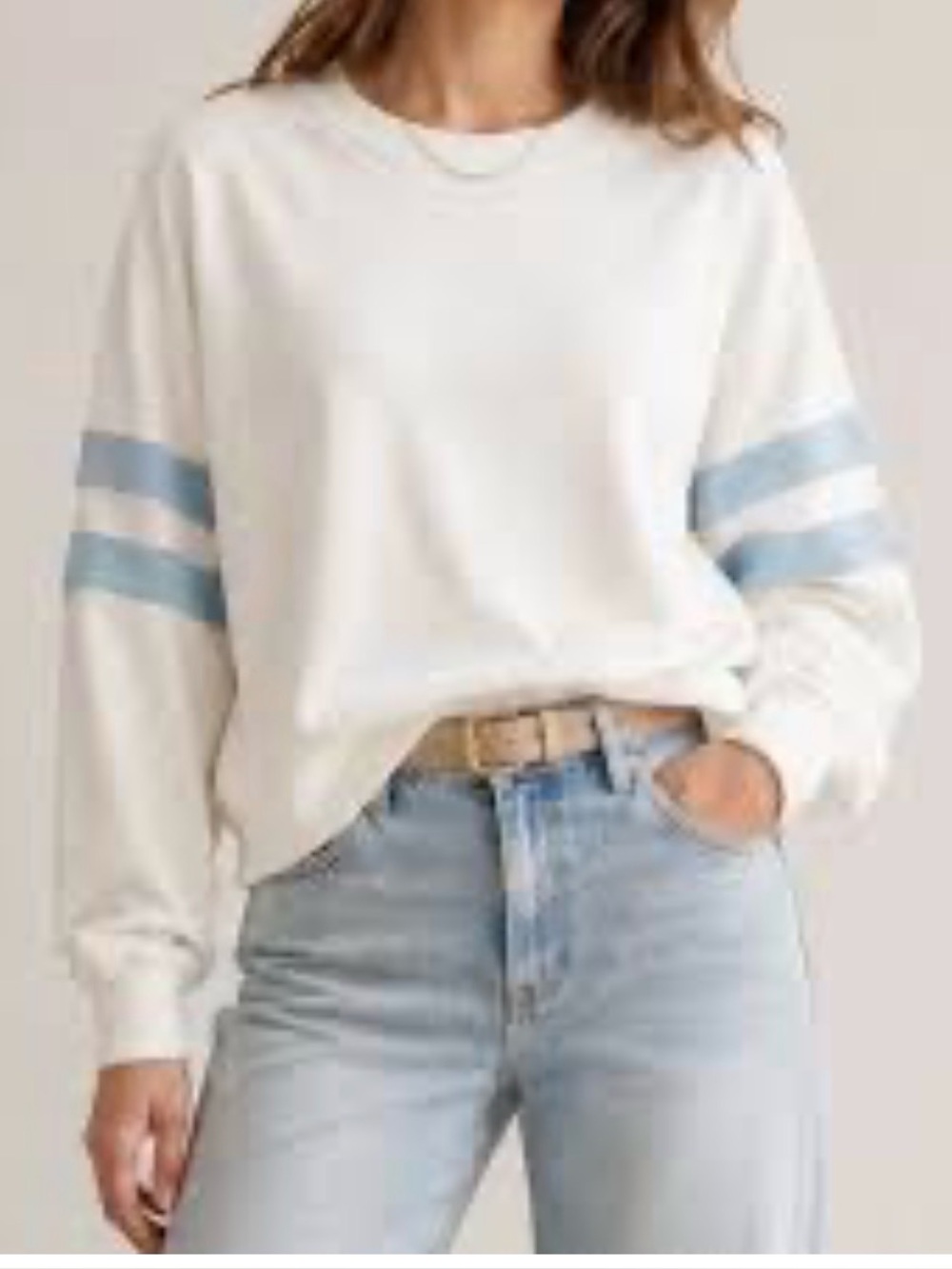 Madewell Varsity Sweatshirt White Light Blue NWT S